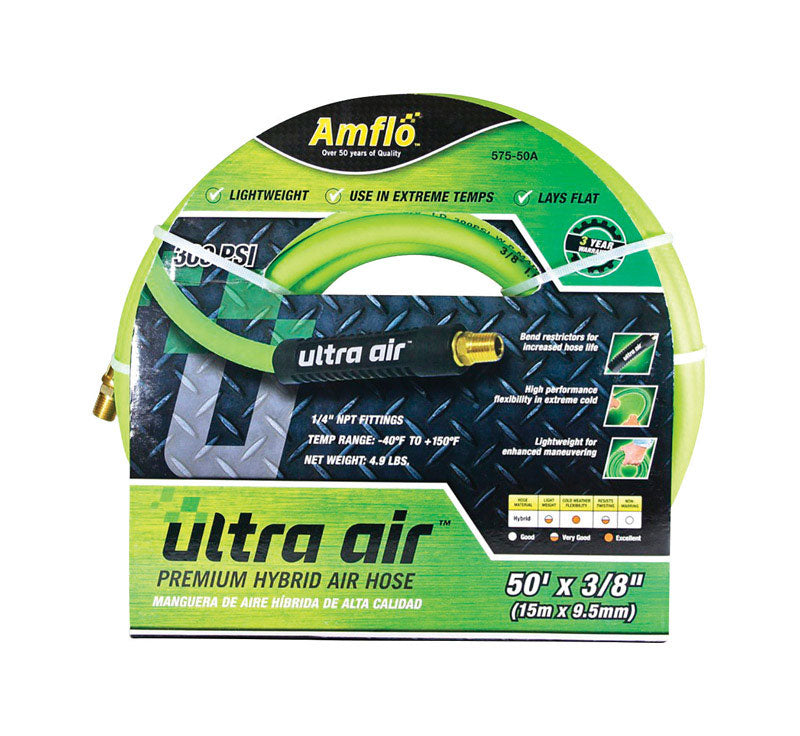 AMFLO - Amflo Ultra Air 50 ft. L X 3/8 in. D Rubber/PVC Hybrid Air Hose 300 psi Yellow