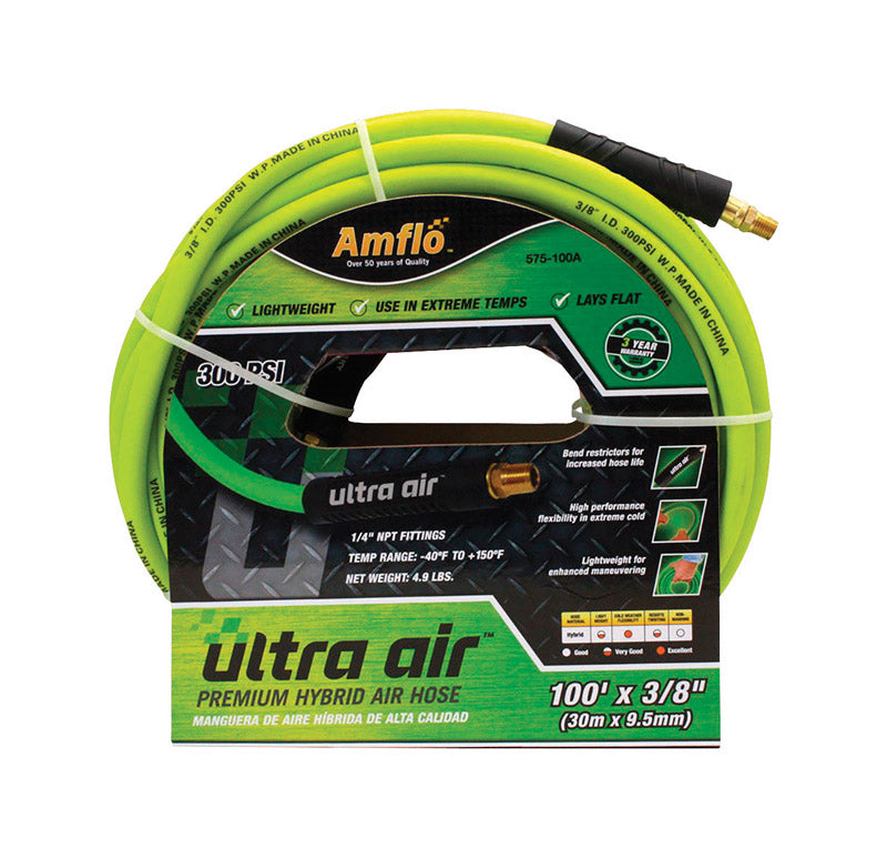 AMFLO - Amflo Ultra Air 100 ft. L X 3/8 in. D Rubber/PVC Hybrid Air Hose 300 psi Green