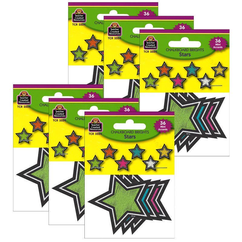 TEACHER CREATED RESOURCES - Chalkboard Brights Stars Mini Accents, 36 Per Pack, 6 Packs