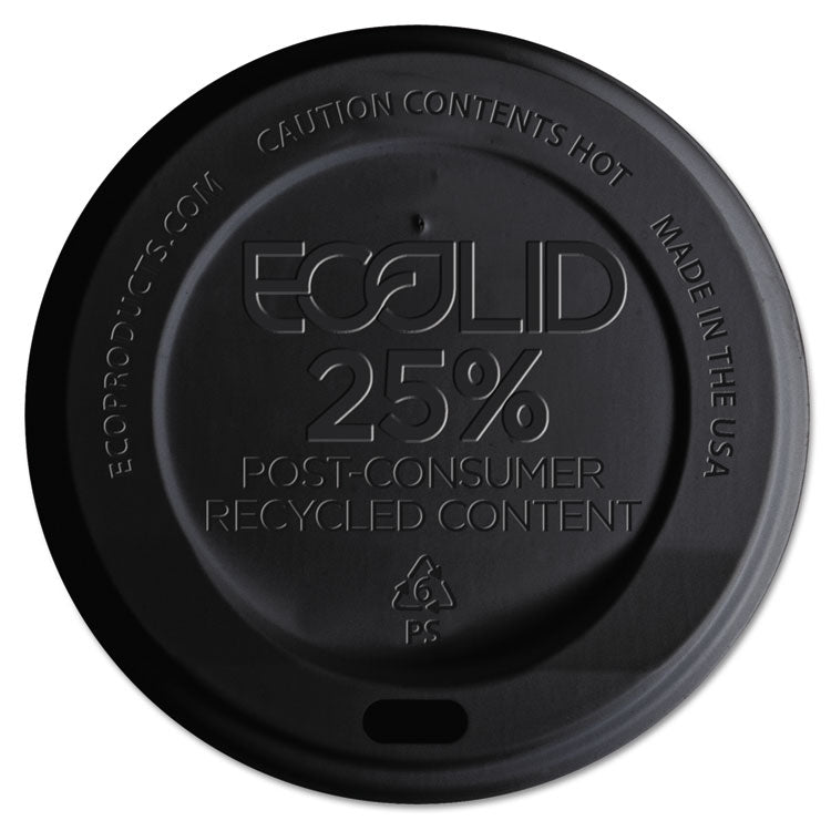 Eco-Products - EcoLid 25% Recycled Content Hot Cup Lid, Black, Fits 10 oz to 20 oz Cups, 100/Pack, 10 Packs/Carton