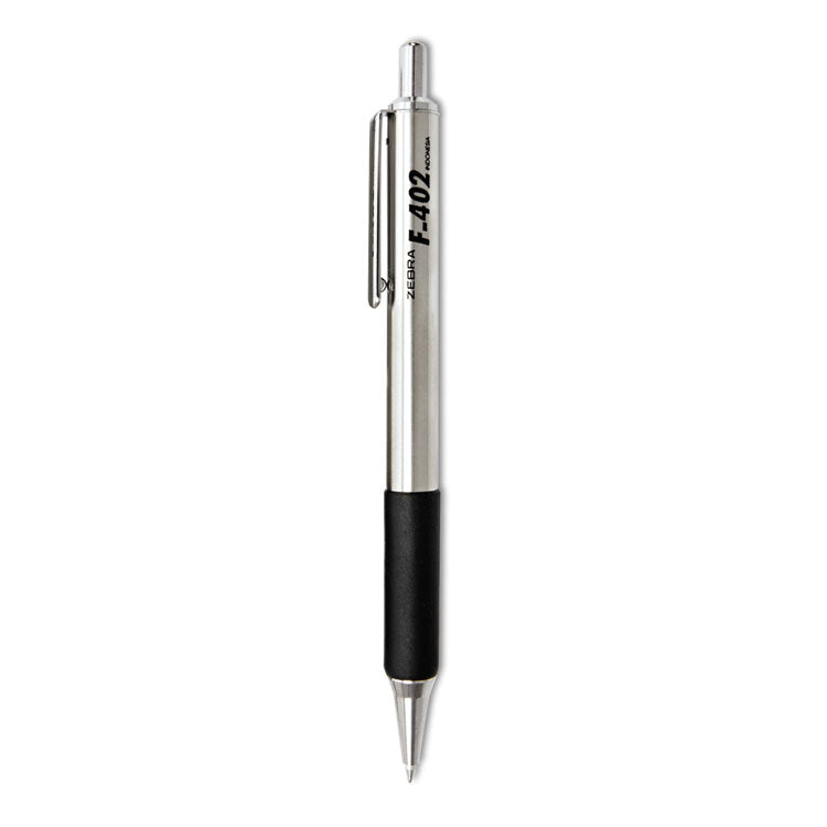 Zebra - F-402 Ballpoint Pen, Retractable, Fine 0.7 mm, Black Ink, Stainless Steel/Black Barrel, 2/Pack
