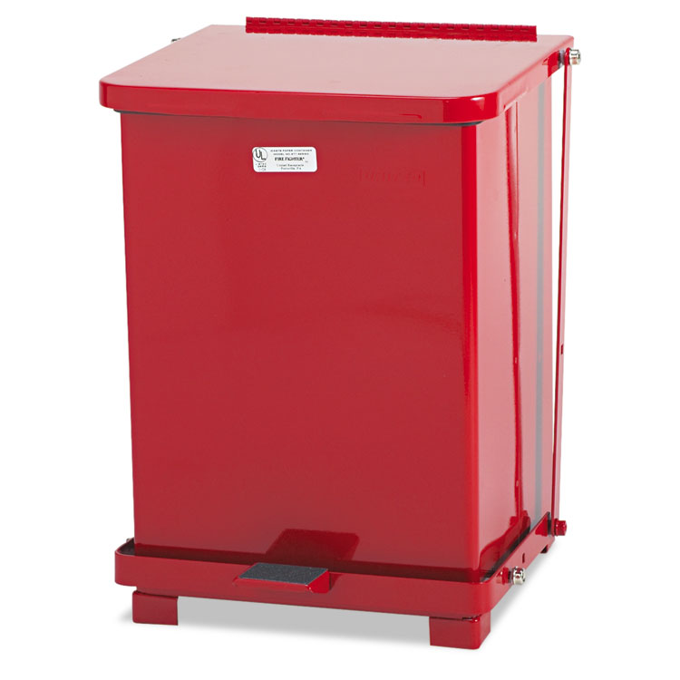 Rubbermaid Commercial - Defenders Heavy-Duty Steel Step Can, 4 gal, Steel, Red