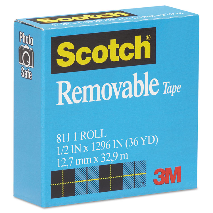 Scotch - Removable Tape, 1" Core, 0.5" x 36 yds, Transparent