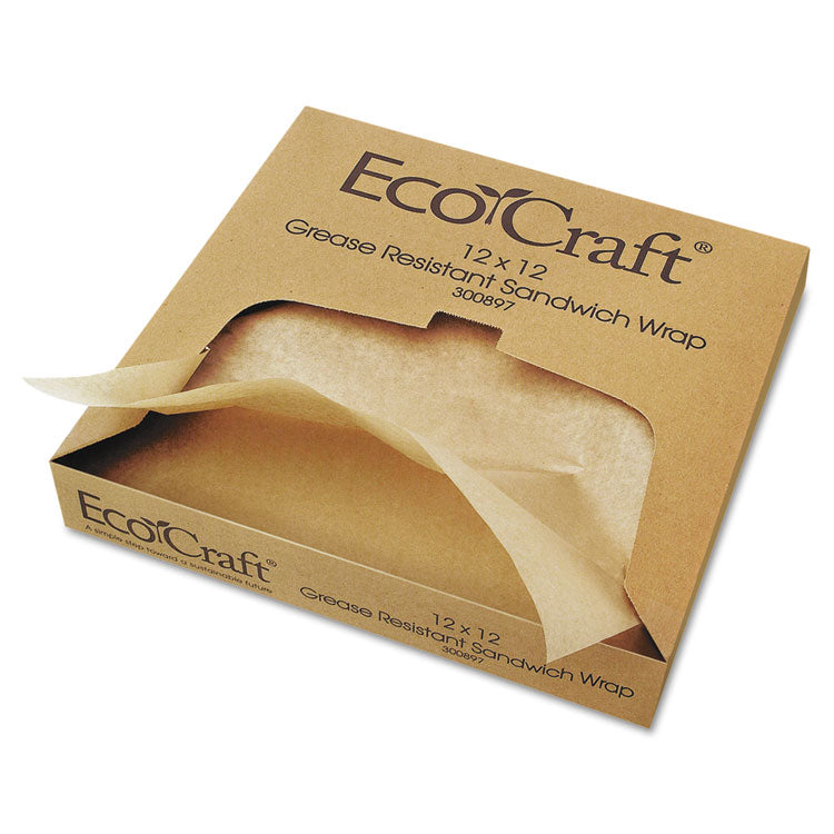 Bagcraft - EcoCraft Grease-Resistant Paper Wraps and Liners, Natural, 12 x 12, 1,000/Box, 5 Boxes/Carton