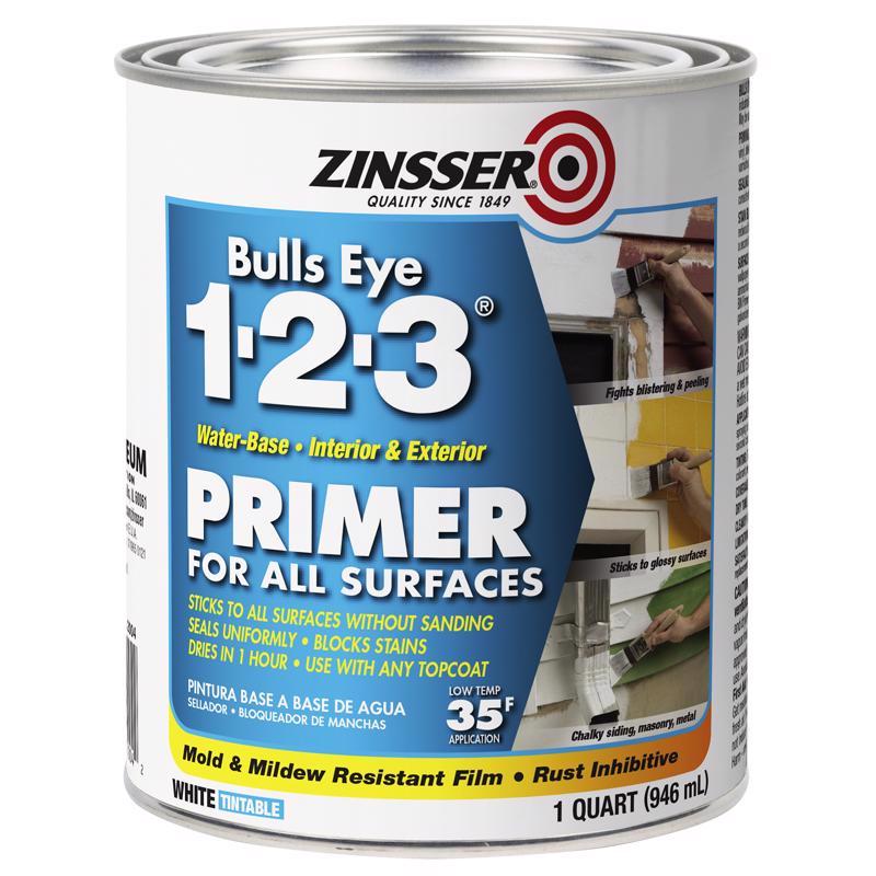 ZINSSER - Zinsser Bulls-Eye 1-2-3 White Water-Based Styrenated Acrylic Primer and Sealer 1 qt - Case of 6