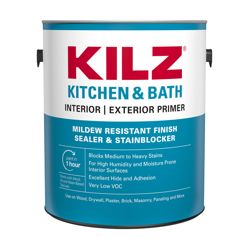 KILZ - KILZ Kitchen & Bath White Flat Water-Based Mold Killing Primer 1 gal - Case of 4