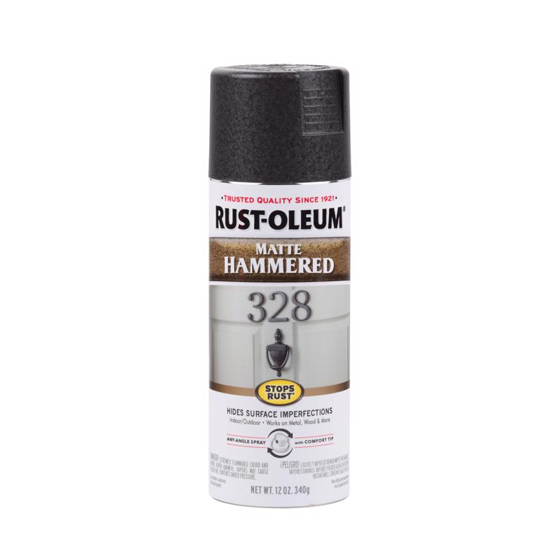 STOPS RUST - Rust-Oleum Hammered Matte Black Spray Paint 12 oz