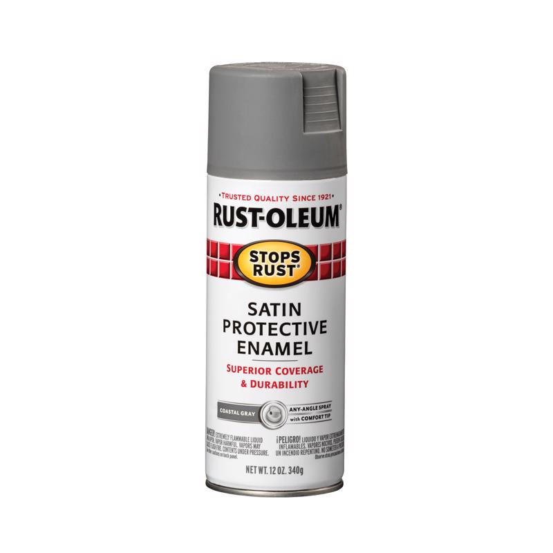 STOPS RUST - Rust-Oleum Stops Rust Satin Coastal Gray Spray Paint 12 oz - Case of 6