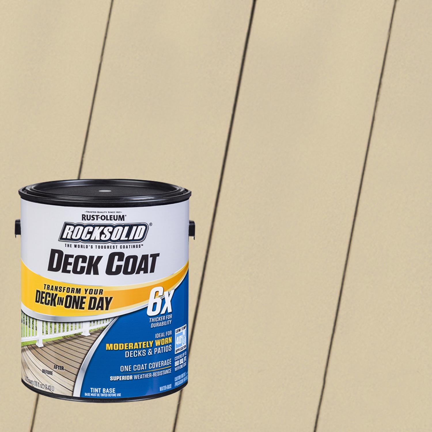 Rust-Oleum RockSolid 6X Deck Coat Solid Tintable Matte Tint Base Water-Based Acrylic Deck Resurfacer - Case of 2