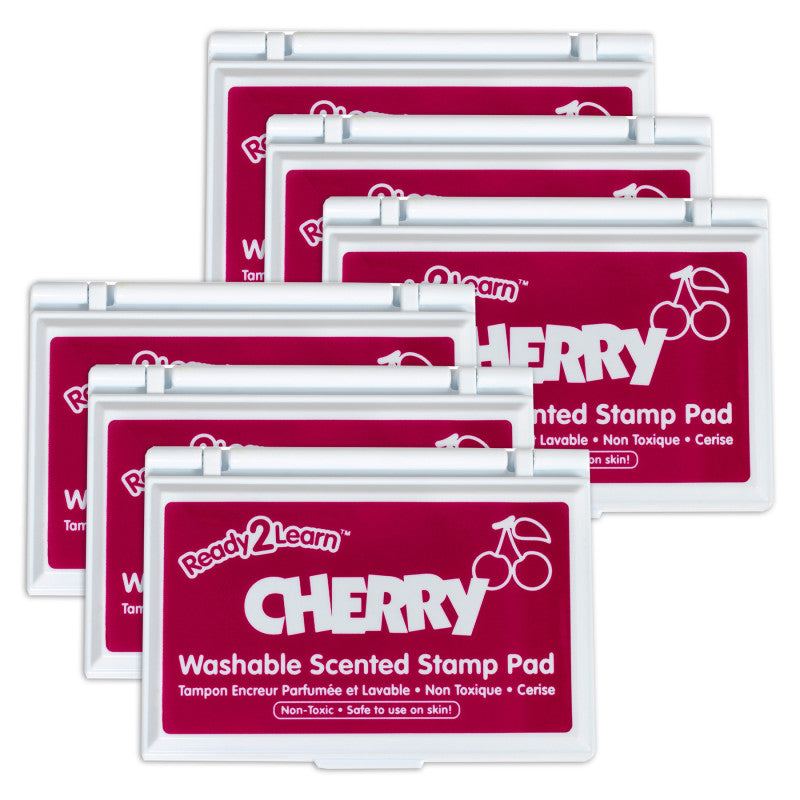 READY 2 LEARN - Washable Stamp Pad - Cherry Scent, Dark Red - Pack of 6