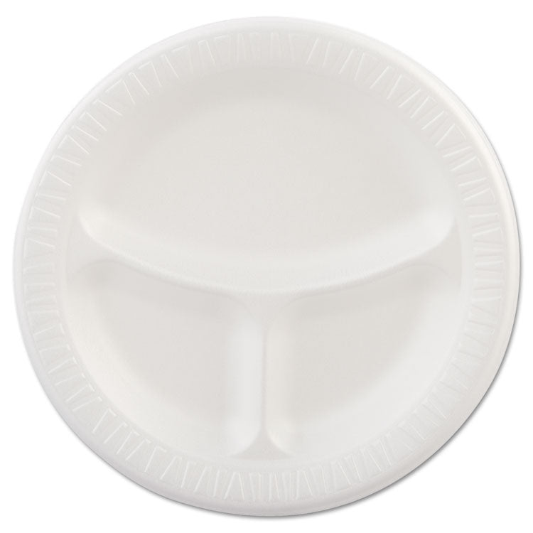 Dart - Laminated Foam Plates, 3-Compartment, 9" dia, White, 125/Pack, 4 Packs/Carton