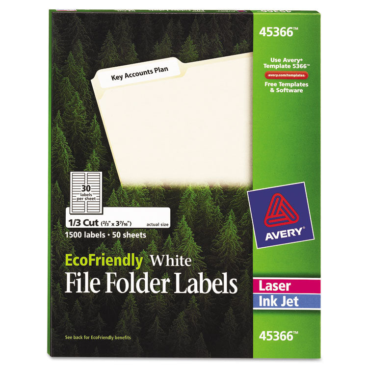 Avery - EcoFriendly Permanent File Folder Labels, 0.66 x 3.44, White, 30/Sheet, 50 Sheets/Pack