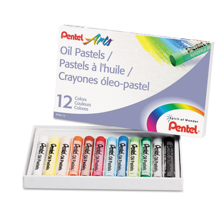 Pentel - Oil Pastel Set With Carrying Case, 12 Assorted Colors, 0.38" dia x 2.38", 12/Set