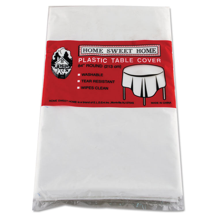 Tablemate - Table Set Round Table Cover, Plastic, 84" Diameter, White, 6/Pack