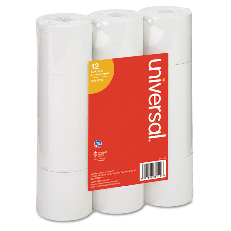 Universal - Impact and Inkjet Print Bond Paper Rolls, 0.5" Core, 2.25" x 150 ft, White, 12/Pack