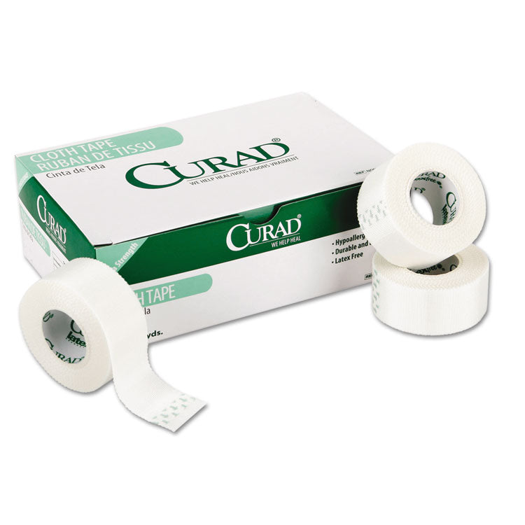 Curad - First Aid Cloth Silk Tape, Heavy-Duty, Acrylic/Silk, 1" x 10 yds, White, 12/Pack