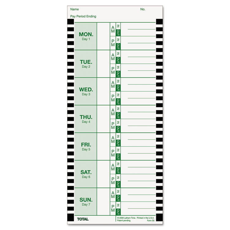 Lathem Time - Time Clock Cards for Lathem Time 800P, One Side, 4 x 9, 100/Pack