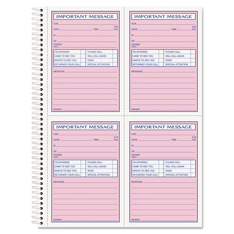 TOPS - Telephone Message Book with Fax/Mobile Section, Two-Part Carbonless, 3.88 x 5.5, 4 Forms/Sheet, 200 Forms Total