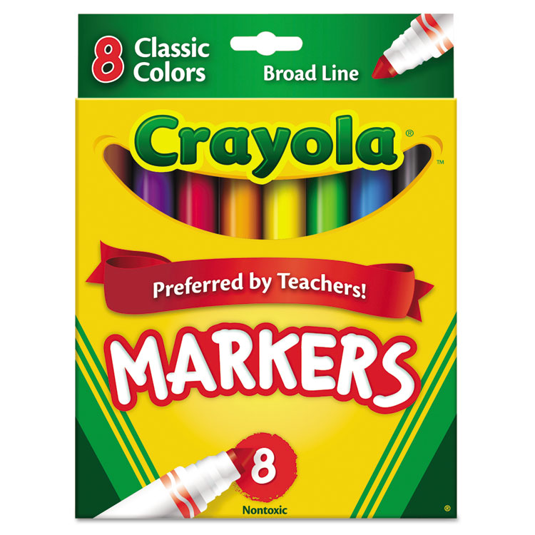 Crayola - Non-Washable Marker, Broad Bullet Tip, Assorted Classic Colors, 8/Pack