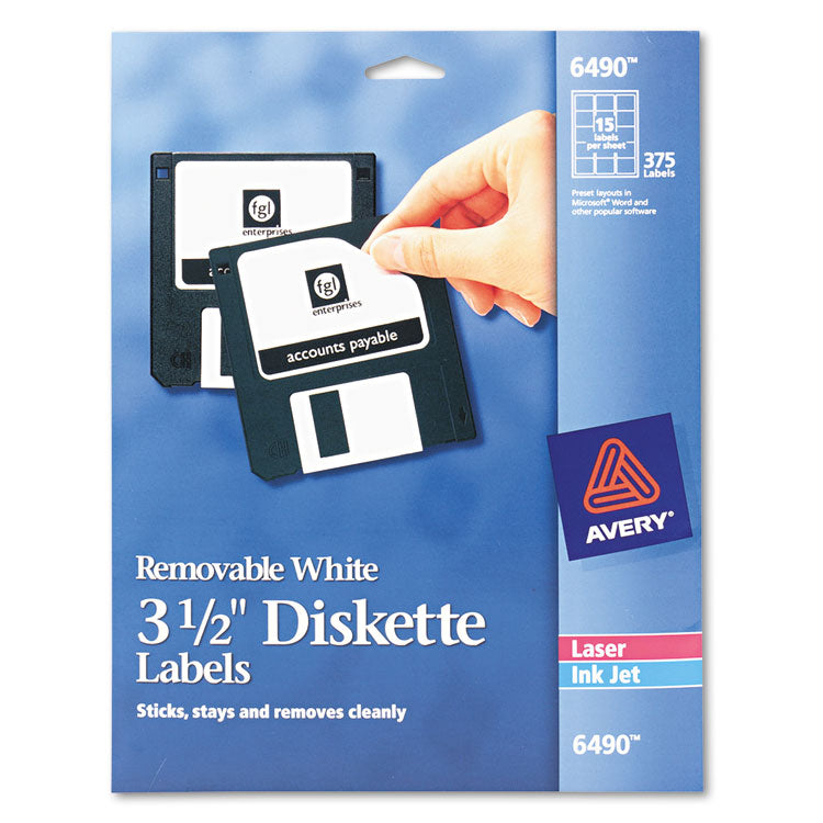 Avery - Laser/Inkjet 3.5" Diskette Labels, White, 375/Pack