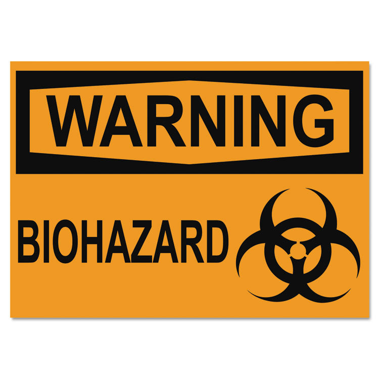 Headline Sign - OSHA Safety Signs, WARNING BIOHAZARD, Orange/Black, 10 x 14