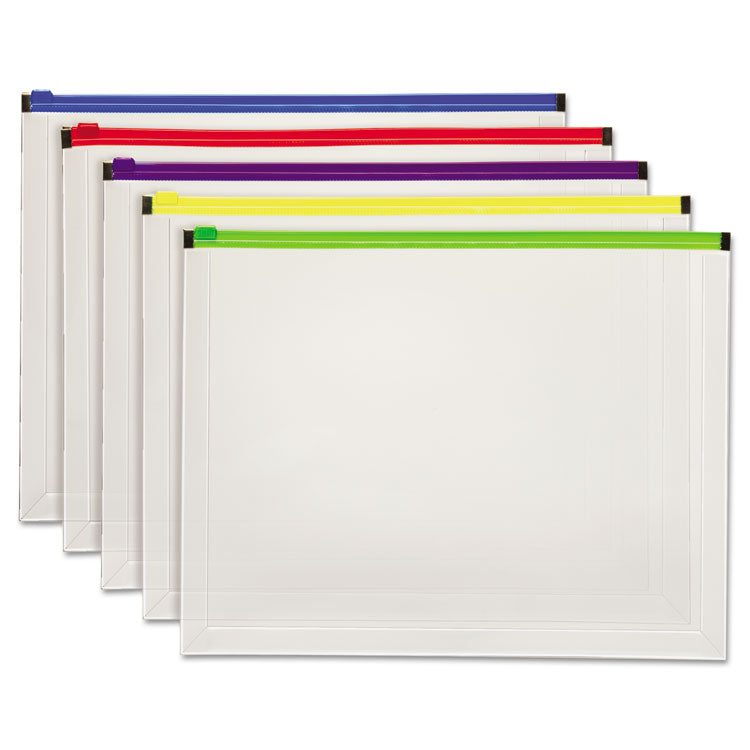 Pendaflex - Poly Zip Envelope, Zipper Closure, 10 x 13, Assorted Colors, 5/Pack