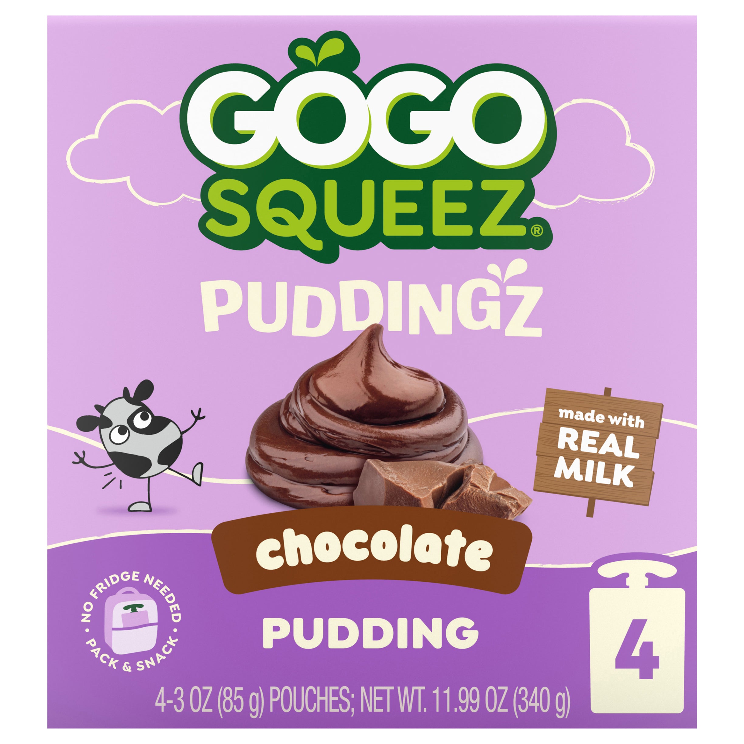 GoGo squeeZ PuddingZ Chocolate, 4 ct - Case of 12