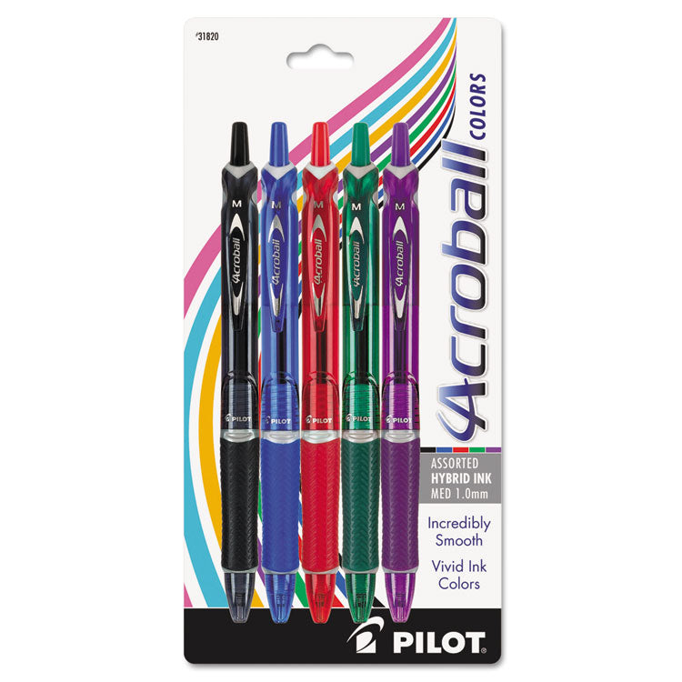 Pilot - Acroball Colors Advanced Ink Ballpoint Pen, Retractable, Medium 1 mm, Assorted Ink and Barrel Colors, 5/Pack