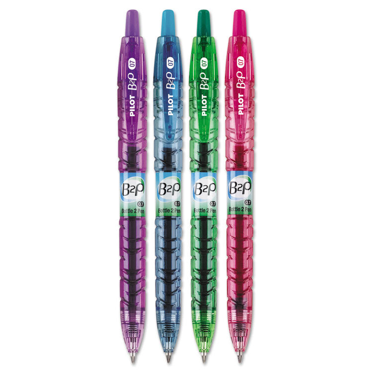 Pilot - B2P Bottle-2-Pen Recycled Gel Pen, Retractable, Fine 0.7 mm, Assorted Ink and Barrel Colors, 4/Pack