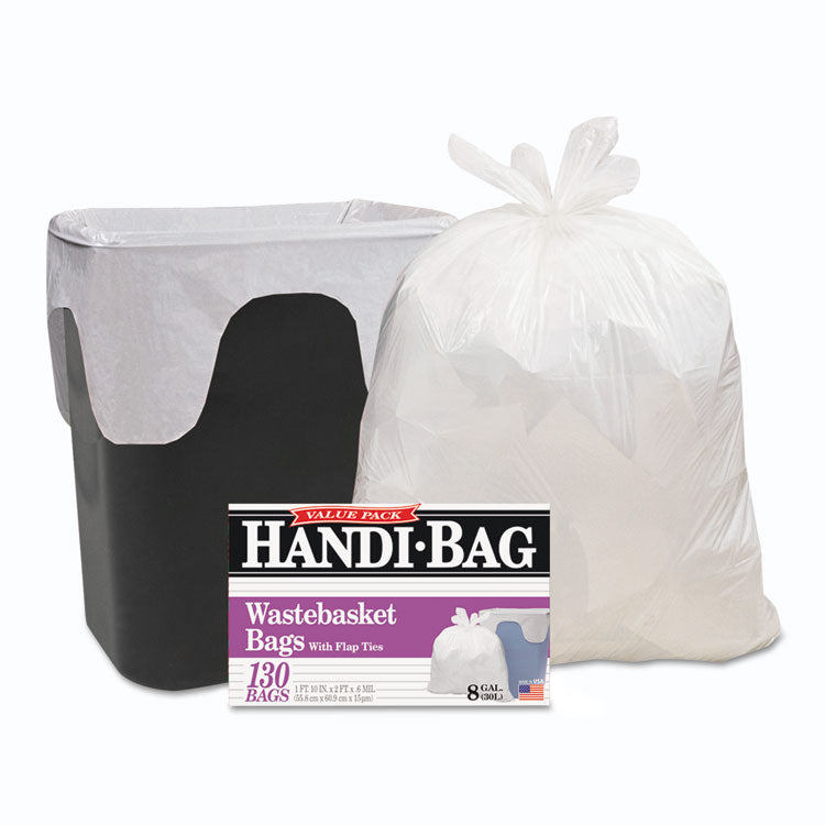 Handi-Bag - Super Value Pack, 8 gal, 0.6 mil, 22" x 24", White, 130/Box