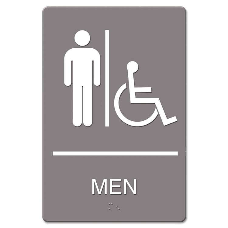 Headline Sign - ADA Sign, Men Restroom Wheelchair Accessible Symbol, Molded Plastic, 6 x 9, Gray