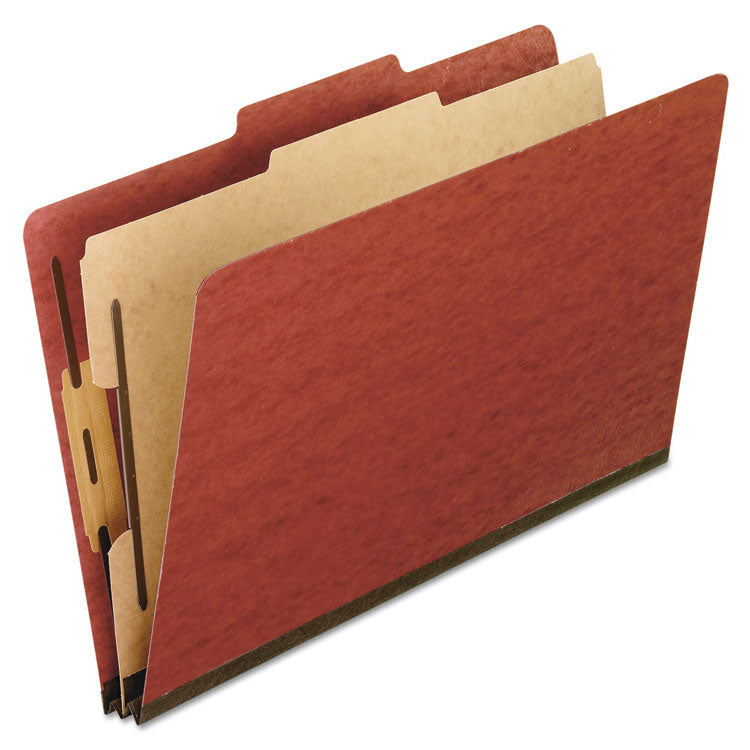 Pendaflex - Four-, Six-, and Eight-Section Pressboard Classification Folders, 1 Divider, Embedded Fasteners, Letter Size, Red, 10/Box