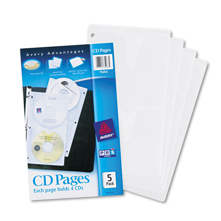 Avery - Two-Sided CD Organizer Sheets for Three-Ring Binder, 4 Disc Capacity, Clear, 5/Pack