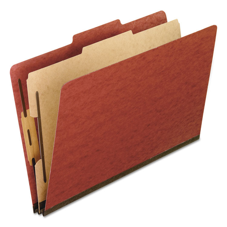 Pendaflex - Four-, Six-, and Eight-Section Pressboard Classification Folders, 1 Divider, Embedded Fasteners, Legal Size, Red, 10/Box