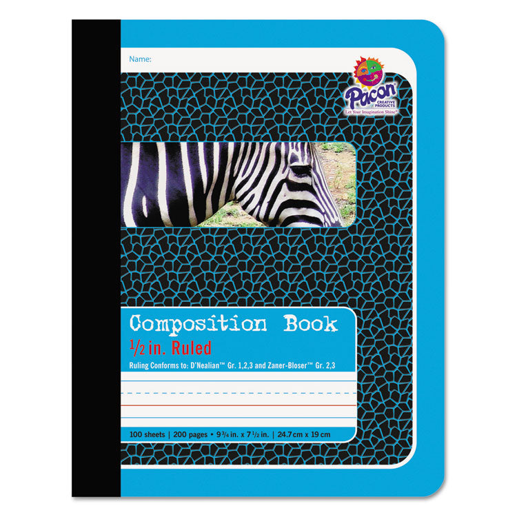 Pacon - Composition Book, D'Nealian 1-3, Zaner-Bloser 2-3, Illustration Boxes/College Rule, Blue Cover, (100) 9.75 x 7.5 Sheets