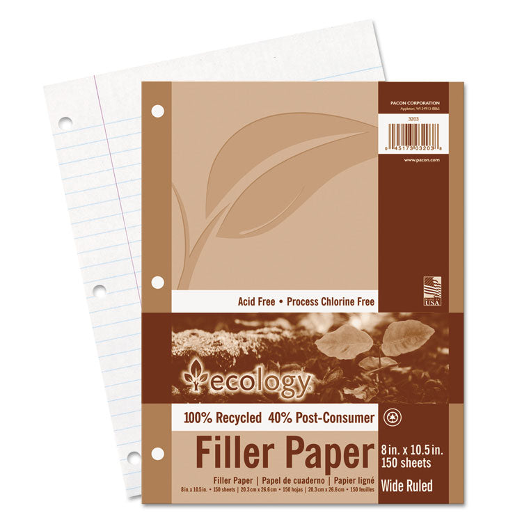 Pacon - Ecology Filler Paper, 3-Hole, 8 x 10.5, Wide/Legal Rule, 150/Pack