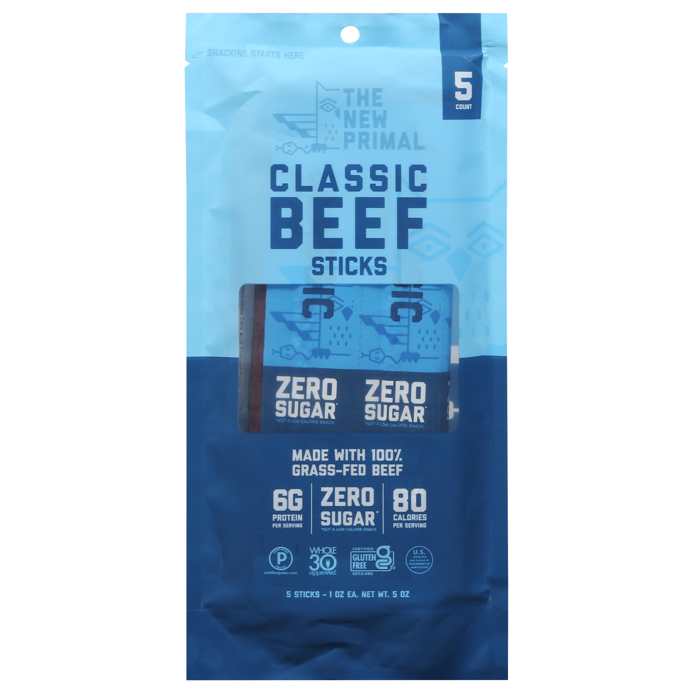 The New Primal Classic Beef Sticks 5 ea - Case of 8