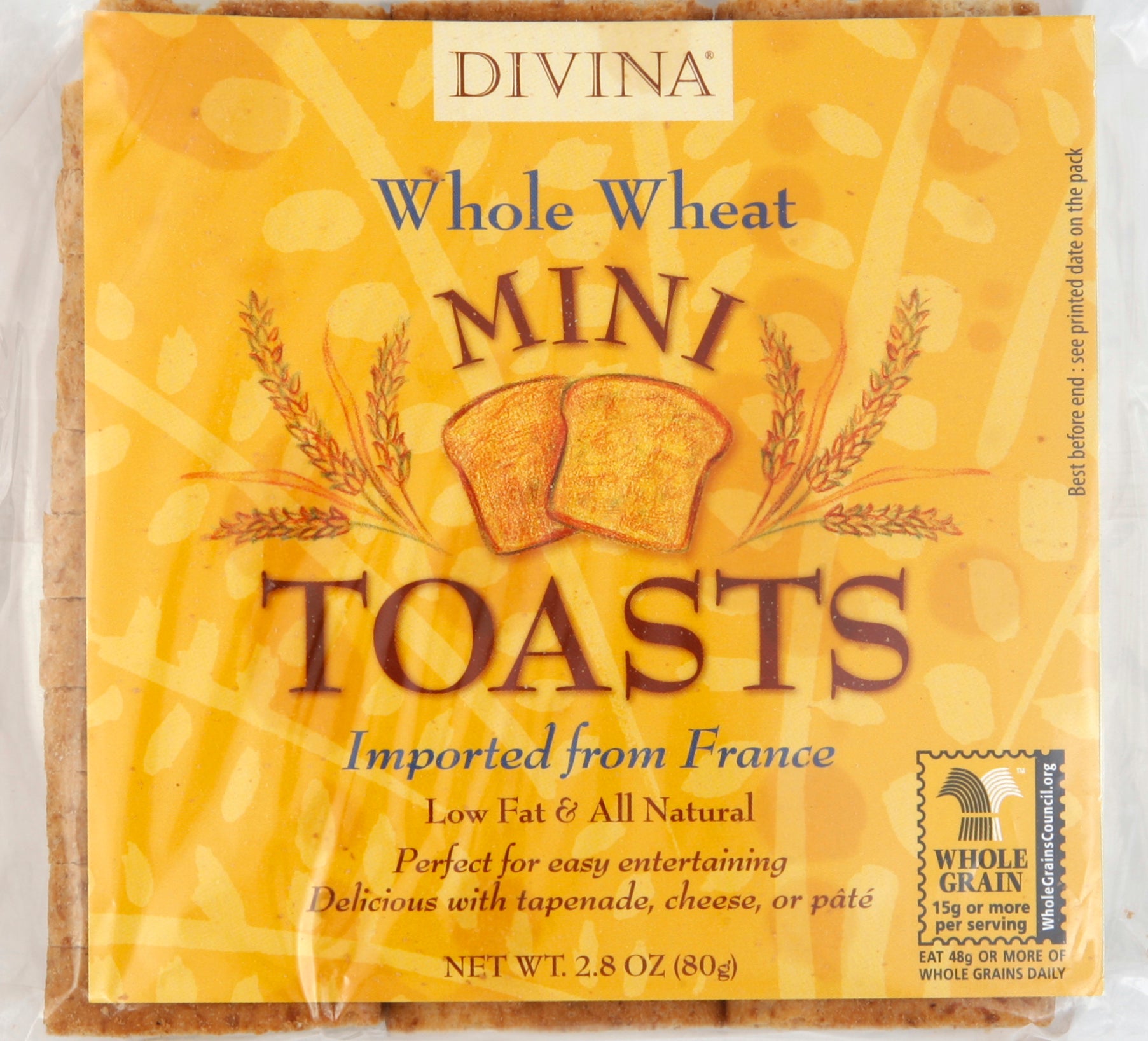 Divina Whole Wheat Mini Toasts - Case of 24 - 2.8 oz