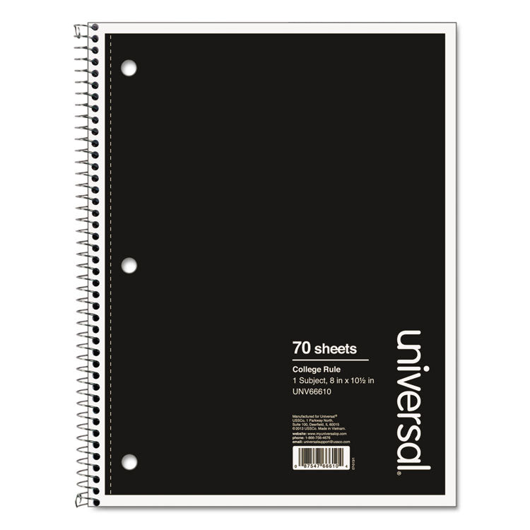 Universal - Wirebound Notebook, 1-Subject, Medium/College Rule, Black Cover, (70) 10.5 x 8 Sheets