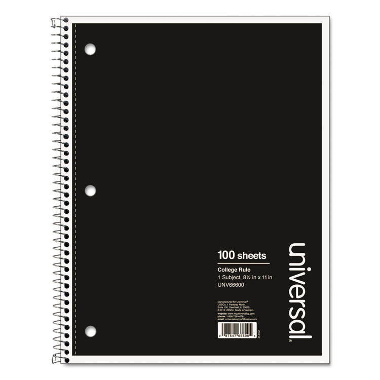 Universal - Wirebound Notebook, 1-Subject, Medium/College Rule, Black Cover, (100) 11 x 8.5 Sheets