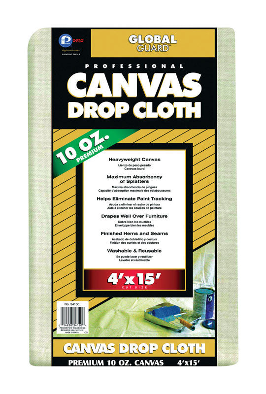 PREMIER - Premier GlobalGuard 4 ft. W X 15 ft. L 10 oz Professional Grade Canvas Drop Cloth 1 pk