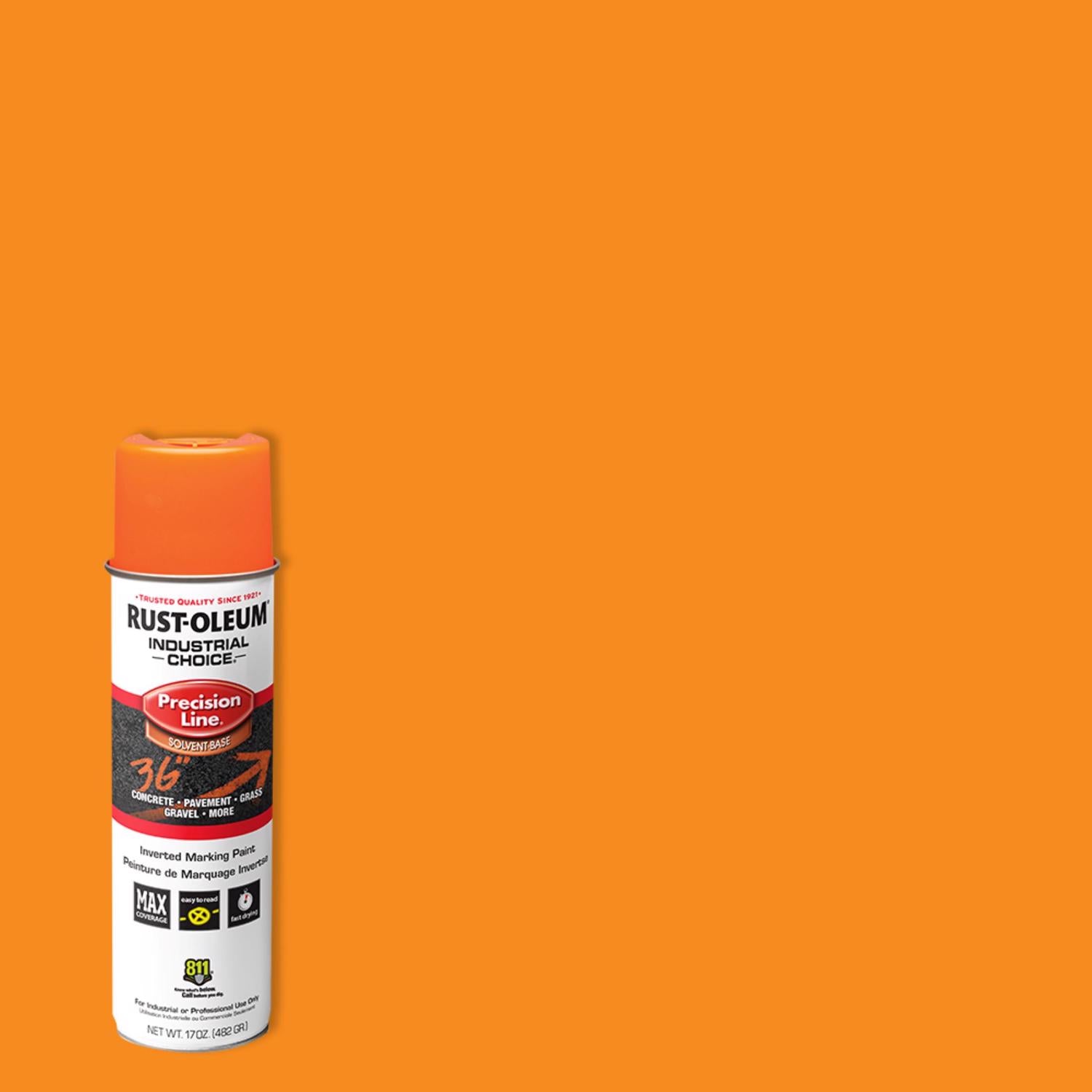 Rust-Oleum Industrial Choice Fluorescent Orange Inverted Marking Paint 17 oz - Case of 6