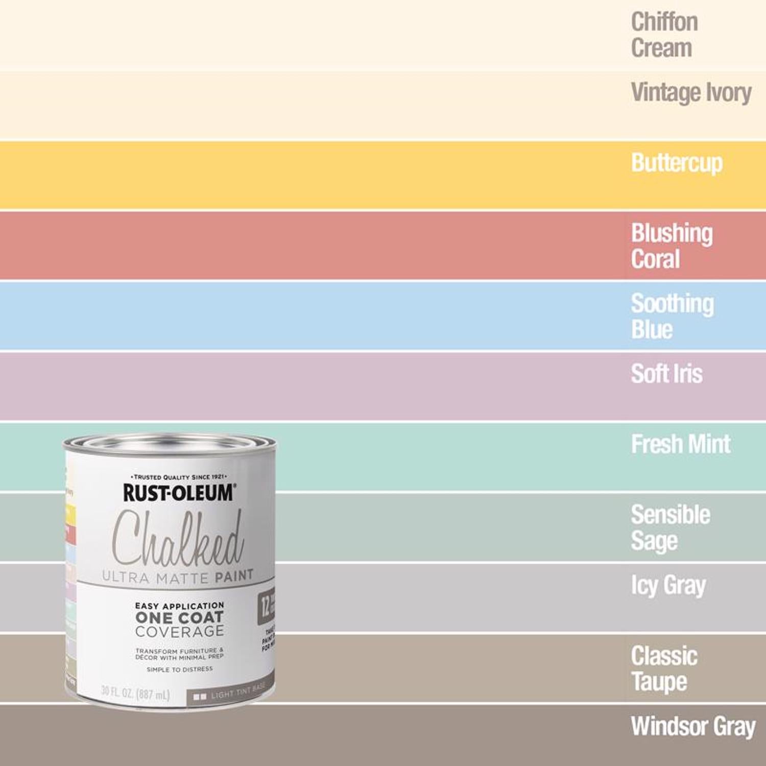 Rust-Oleum Chalked Ultra Matte Light Tint Base Water-Based Acrylic Chalk Paint 30 oz - Case of 2