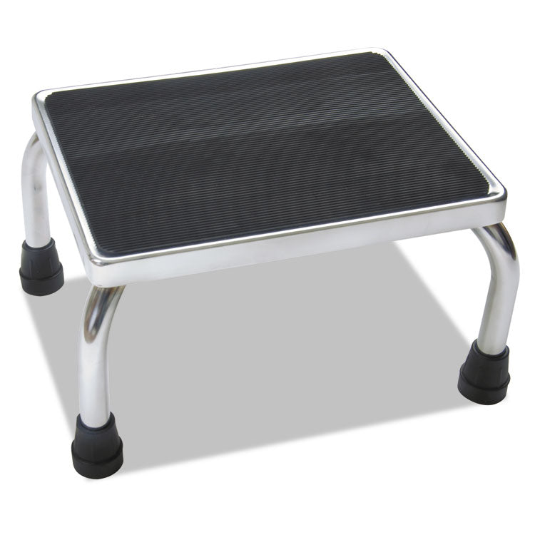 Medline - Foot Stool, 1-Step, 350 lb Capacity, 16 x 12 x 8.25, Steel, Chrome/Black Mat