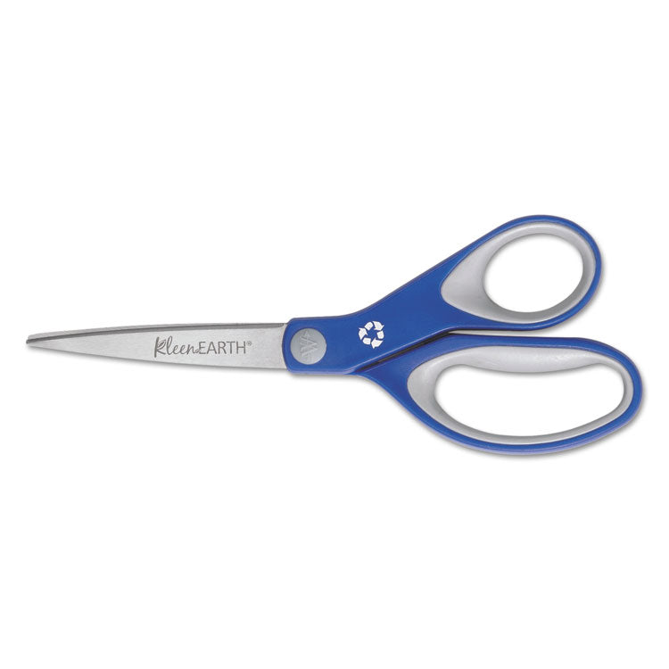Westcott - KleenEarth Soft Handle Scissors, 8" Long, 3.25" Cut Length, Blue/Gray Straight Handle
