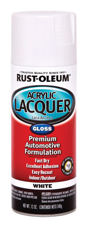 RUST-OLEUM - Rust-Oleum Automotive Lacquer Gloss White Acrylic Lacquer Spray Paint 12 oz - Case of 6