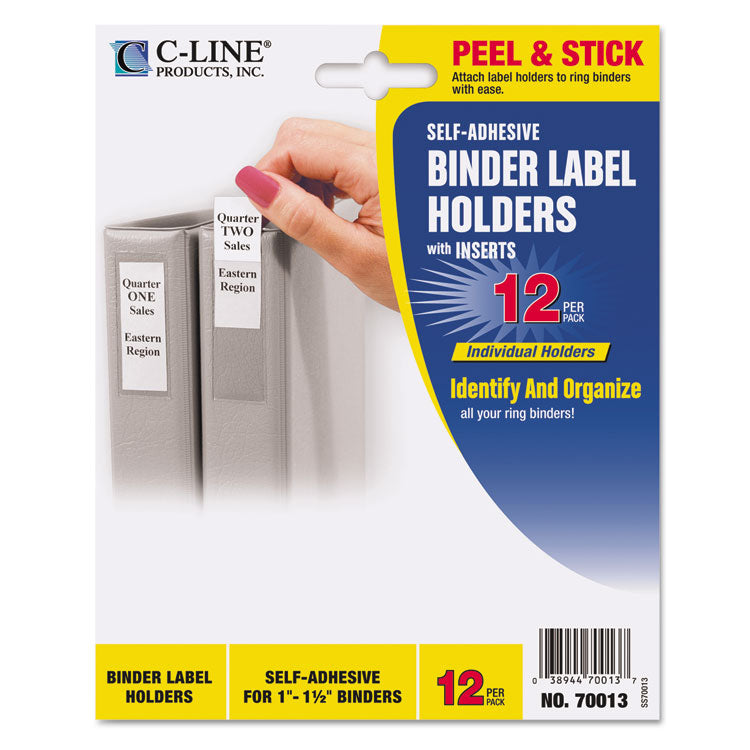 C-Line - Self-Adhesive Ring Binder Label Holders, Top Load, 1 x 2,81, Clear, 12/Pack