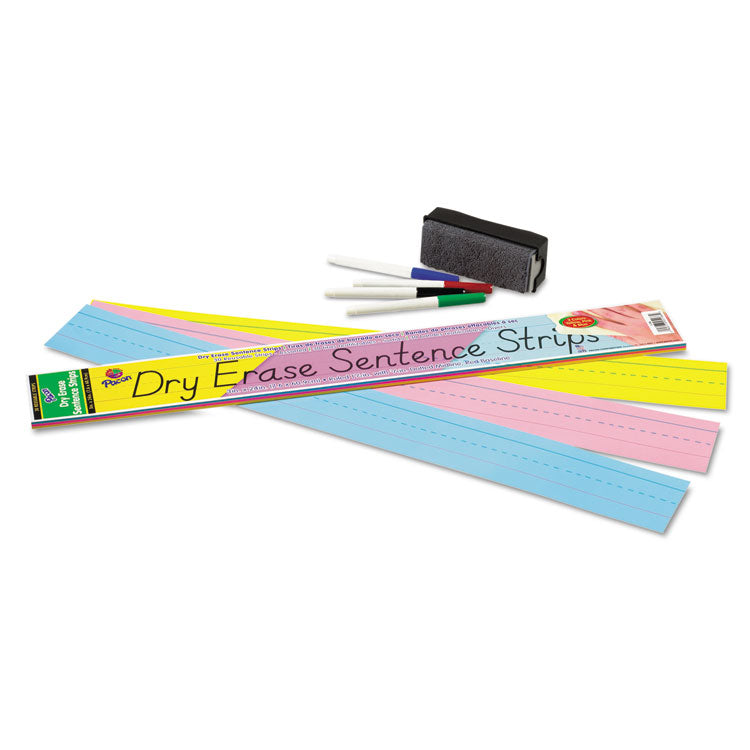 Pacon - Dry Erase Sentence Strips, 24 x 3, Blue; Pink; Yellow, 30/Pack