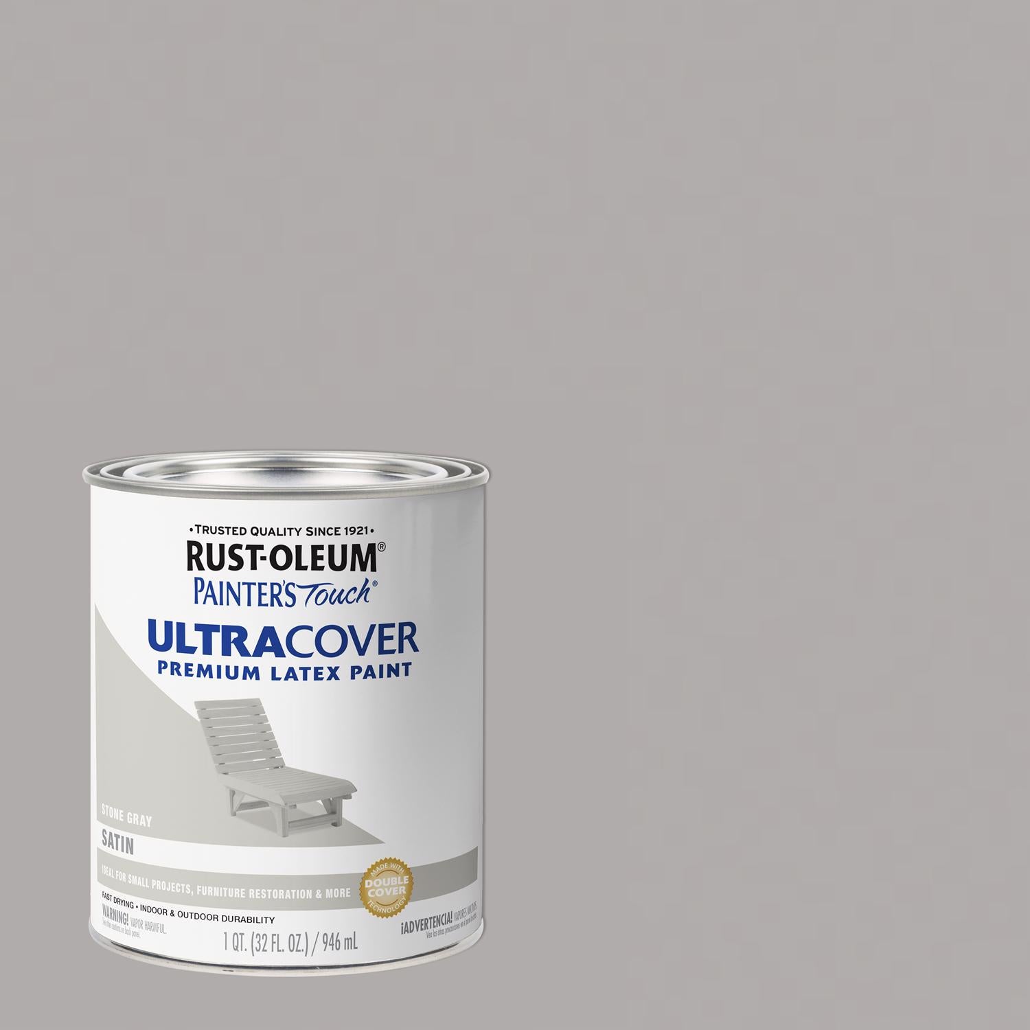 Rust-Oleum Painters Touch Satin Stone Gray Water-Based Ultra Cover Paint Exterior and Interior 1 qt - Case of 2