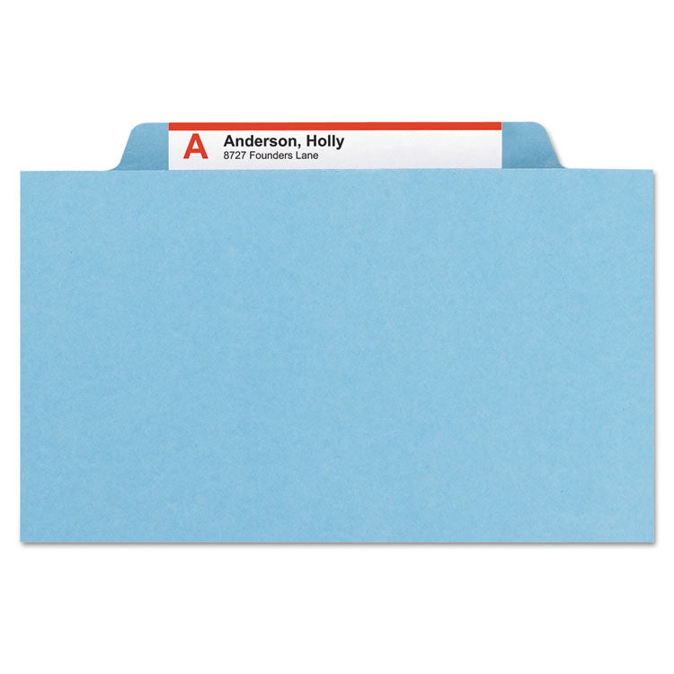 Smead - Six-Section Pressboard Top Tab Classification Folders with SafeSHIELD Fasteners, 2 Dividers, Letter Size, Blue, 10/Box